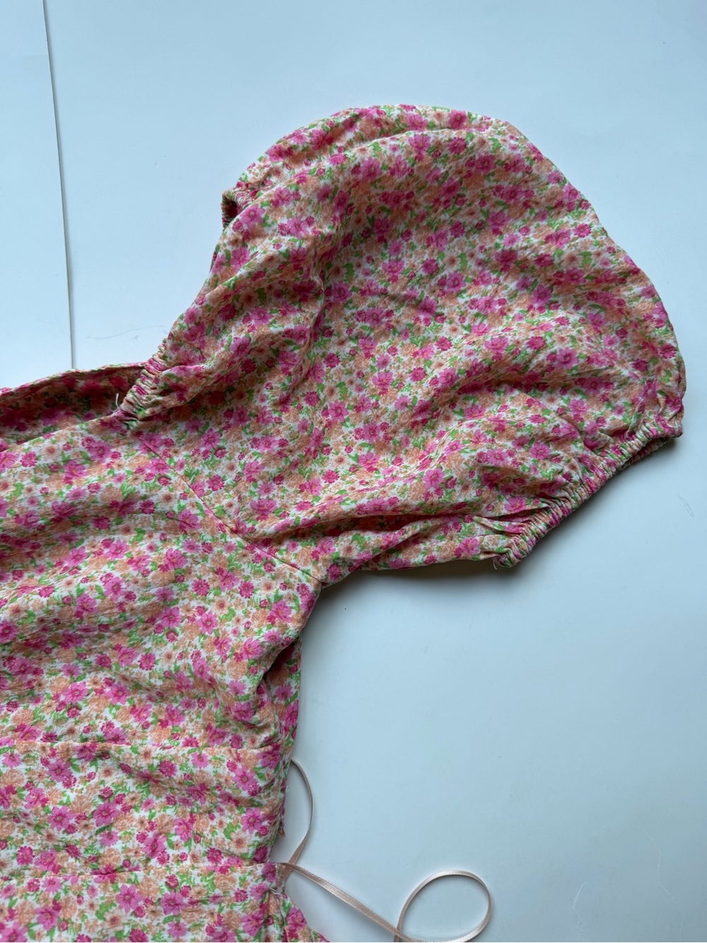 Blu peper  Pink Floral Puff Sleeve Open Back Maxi Dress Size M - Picture 6 of 8